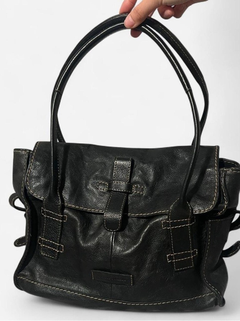 Vintage Frye Heritage Black Leather Shoulder Satchel